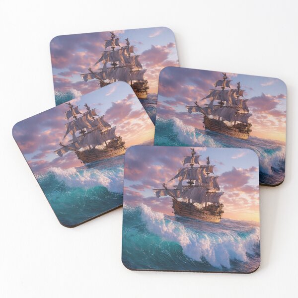 Item preview, Sailing into Sunset - Majestic Tall Ship on Rough Seas designed and sold by Lamarcy.