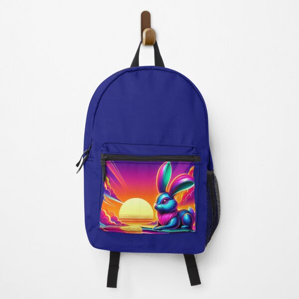 Item preview, Neon Rabbit on Books – Surreal Sunset Synthwave Art designed and sold by Dogandesighn.