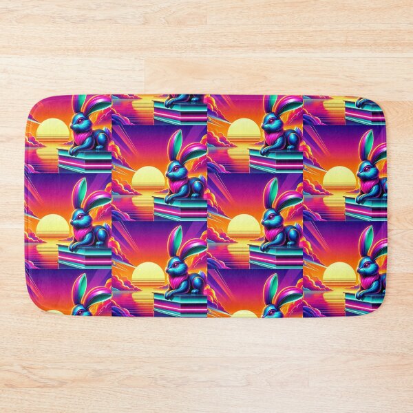 Item preview, Neon Rabbit on Books – Surreal Sunset Synthwave Art designed and sold by Dogandesighn.