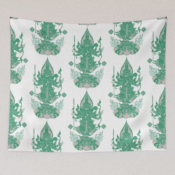 Item preview, Green Thai Mythical Guardian Line Art | Ancient Ink Illustration designed and sold by Bspaces.