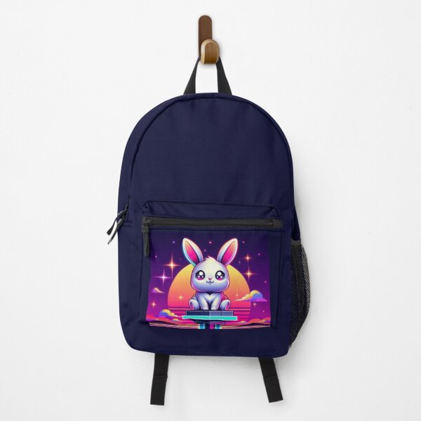 Item preview, Neon Bunny on Pedestal – Synthwave Sunset Fantasy designed and sold by Dogandesighn.
