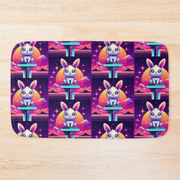 Item preview, Neon Bunny on Pedestal – Synthwave Sunset Fantasy designed and sold by Dogandesighn.