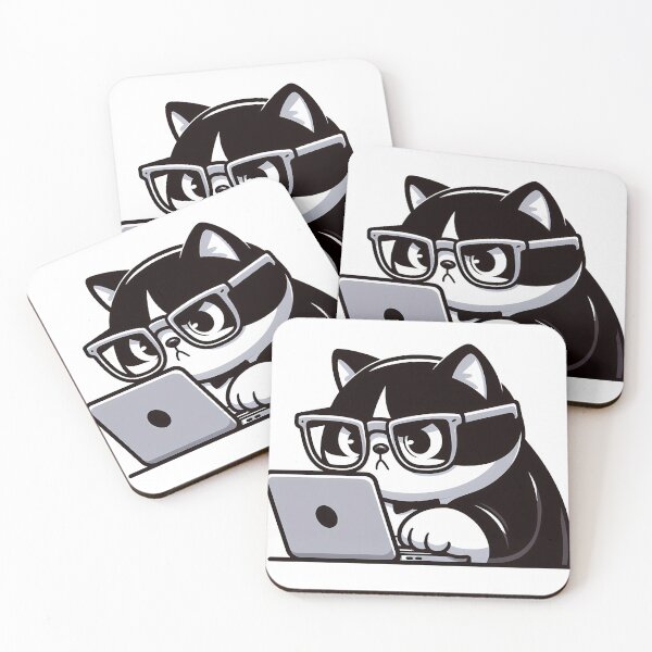 Item preview, Divertido gato nerd con esmoquin programando en una computadora portátil designed and sold by oynipshop.