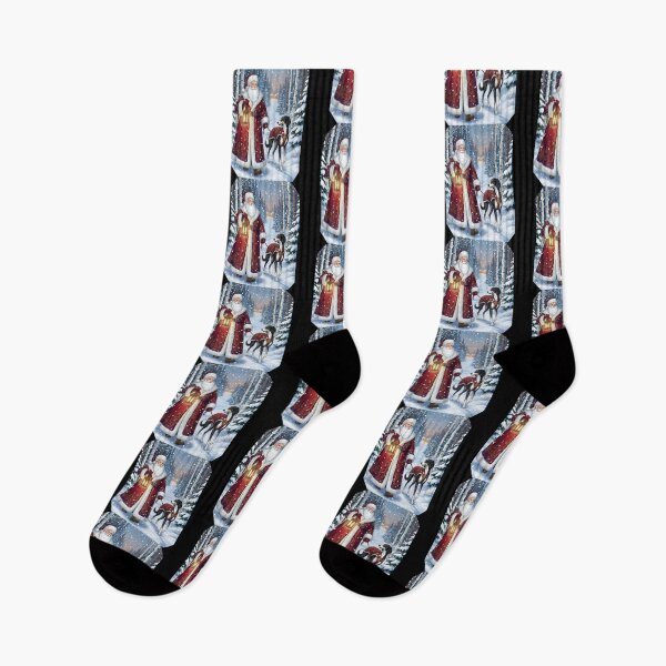 Item preview, Santa Claus Walking with Greyhound Dog in Snowy Forest designed and sold by zoughlal.