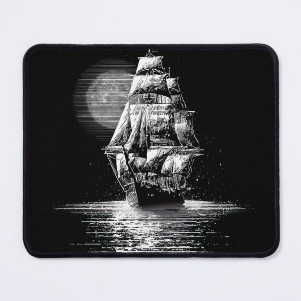 Item preview, Ghost Ship in Moonlight - Dark Minimalist Pirate Art designed and sold by Lamarcy.