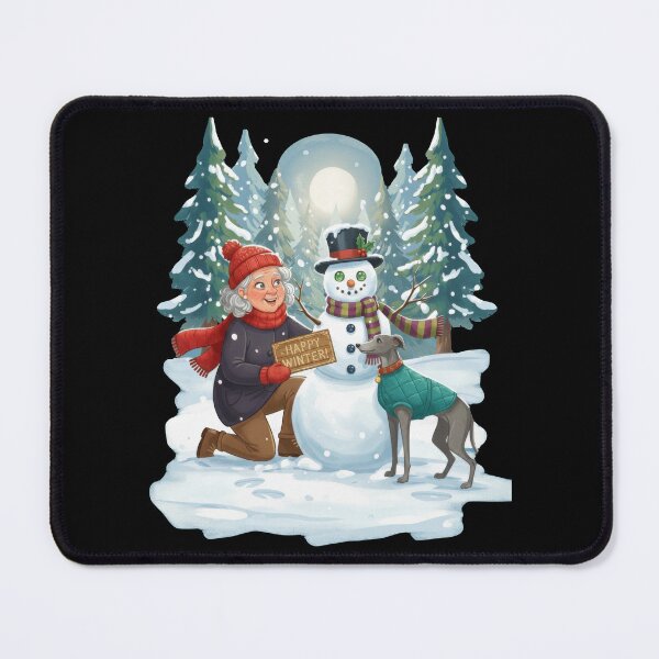 Item preview, Happy Winter Sign with Old Lady and Greyhound Dog designed and sold by zoughlal.