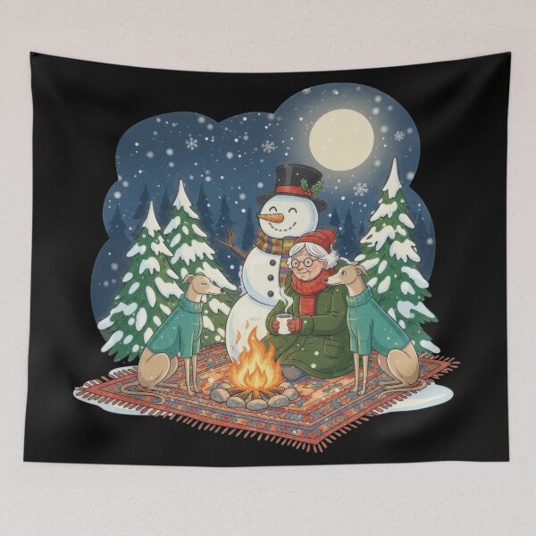 Item preview, Cozy Winter Campfire with Two Greyhounds and Snowman Sticker designed and sold by zoughlal.