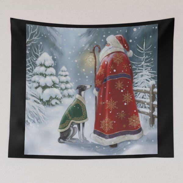 Item preview, Santa Claus and Greyhound Gazing at Winter Forest designed and sold by zoughlal.