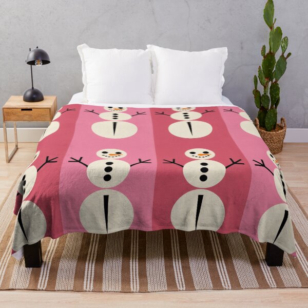 Item preview, Modern Snowman Pattern Throw Blanket & Pillow Cover - Pink & White Geometric Christmas designed and sold by ZyxDes.