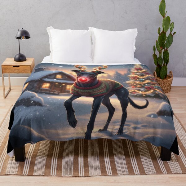 Item preview, Black Greyhound Reindeer with Red Nose and Christmas Lights designed and sold by zoughlal.