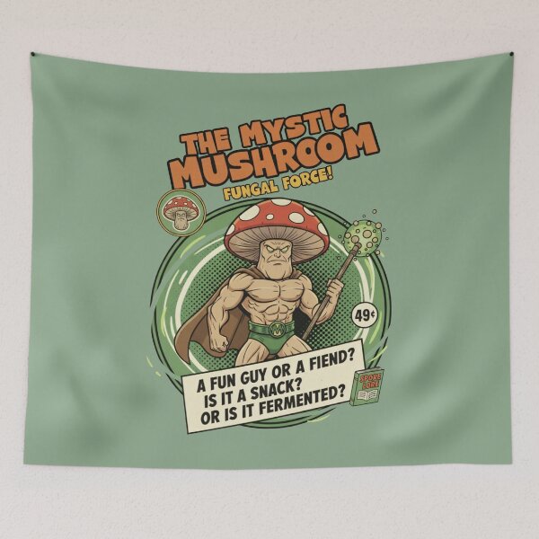 Item preview, The Mystic Mushroom Fungal Force! Retro Comic Book Hero designed and sold by AwesomeBeyondLimits.