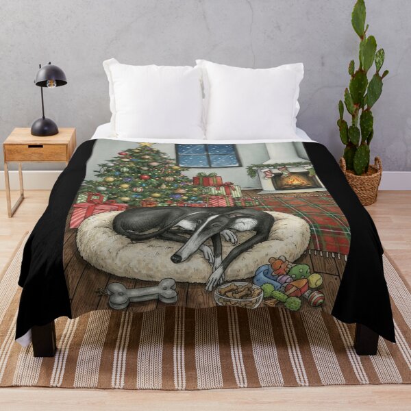 Item preview, Greyhound Sleeping by Christmas Tree Cozy Art designed and sold by zoughlal.