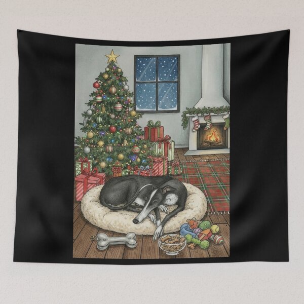 Item preview, Greyhound Sleeping by Christmas Tree Cozy Art designed and sold by zoughlal.