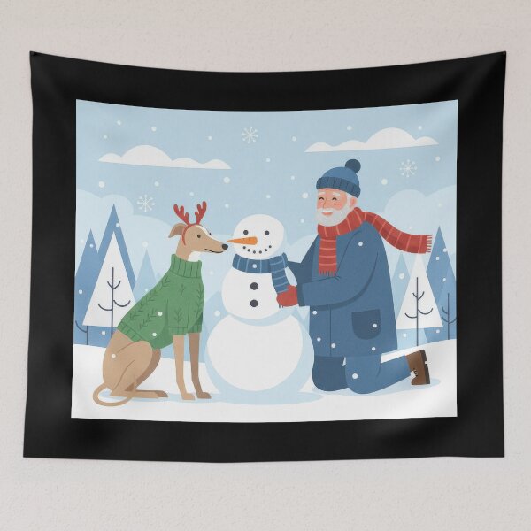 Item preview, Old Man and Greyhound Building Snowman Vector Art designed and sold by zoughlal.