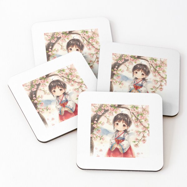 Item preview, Adorable Hanbok Girl Pink Sakura Fuji Mountain Art designed and sold by CHALTH.
