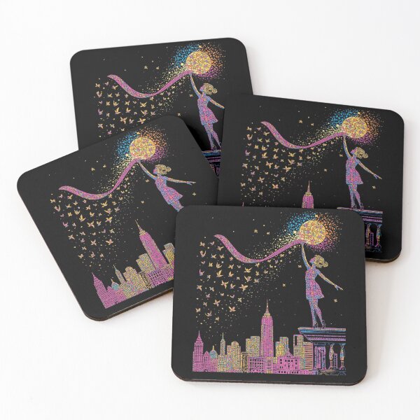 Item preview, Mosaic City Dreams – Woman Reaching for the Light Over a Magical Skyline designed and sold by PLUSHIWORLDtm.