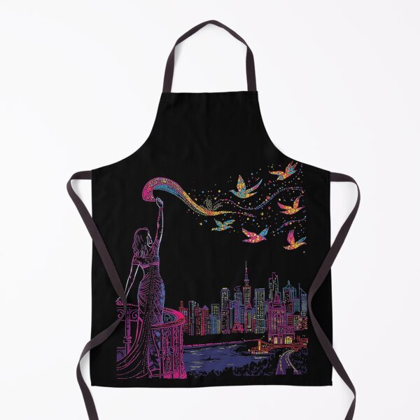 Item preview, Neon City Dreams – Magical Woman Releasing Colorful Birds at Night designed and sold by PLUSHIWORLDtm.