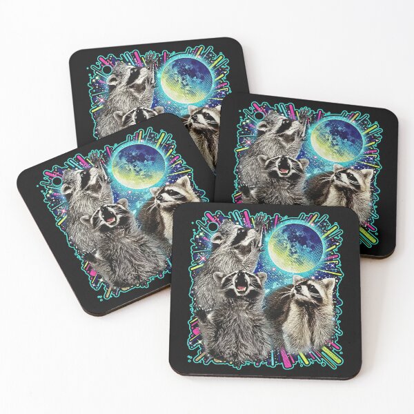 Item preview, Funny 3 Racoon Moon Howling Raccoon Head  designed and sold by Steele-Art.