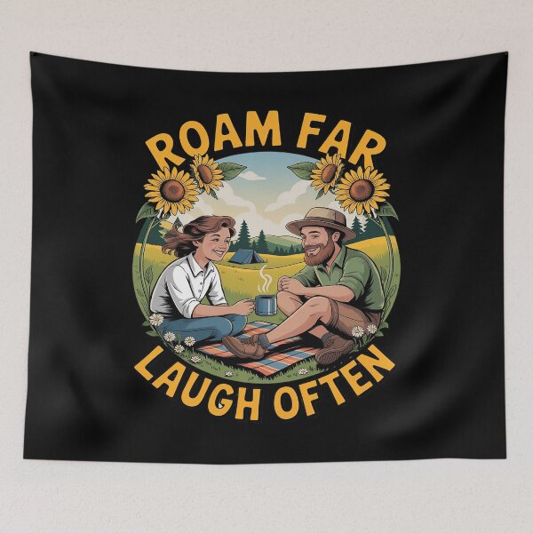 Item preview, Roam Far Laugh Often Camping Hiking Sunflower designed and sold by CultureSpec.