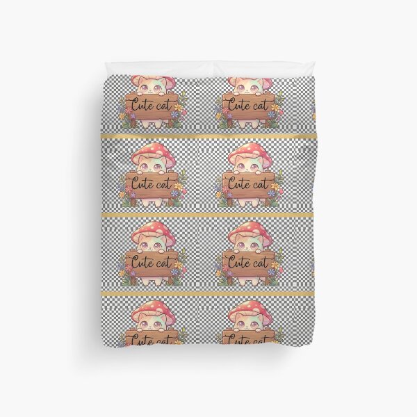 Item preview, Kawaii Cat with Mushroom Hat Holding ‘Cute Cat’ Sign” designed and sold by Eman4design.
