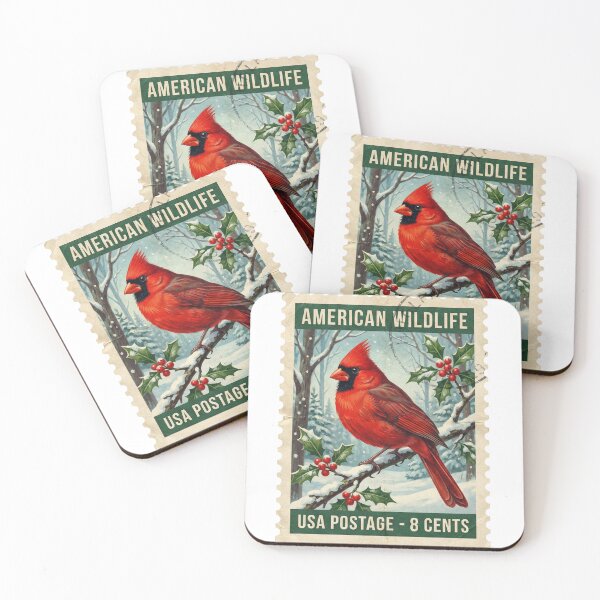 Item preview, Vintage Cardinal Winter Stamp Retro Art designed and sold by EverBranz-stor.