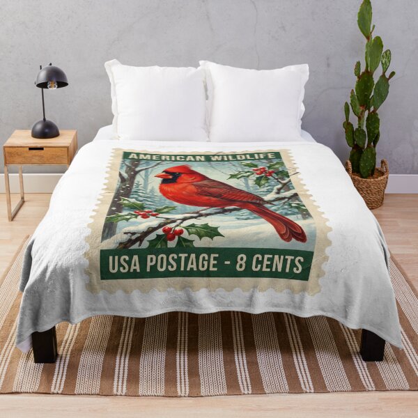 Item preview, Vintage Cardinal Winter Stamp Retro Art designed and sold by EverBranz-stor.