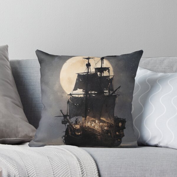 Item preview, Mysterious Pirate Ship with Jolly Roger Flag - Moonlit Night Art designed and sold by Lamarcy.