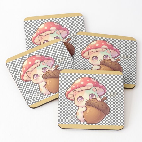 Item preview,  Kawaii Cat with Mushroom Hat Holding ‘Cute Cat’ Sign” designed and sold by Eman4design.