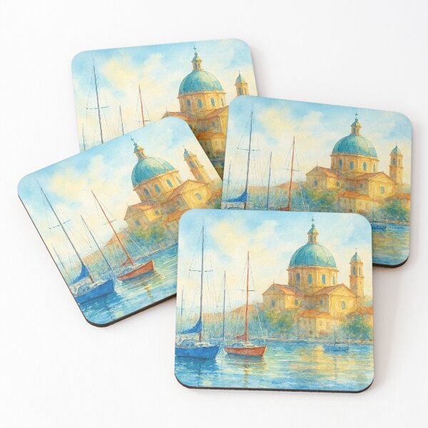Item preview, Sailboats gleam in front of the domed church designed and sold by Sigtrix.