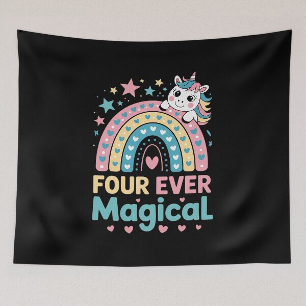 Item preview, Four Ever Magical 4 Years Old 4th Birthday Girl Unicorn designed and sold by RoyTill0Art.