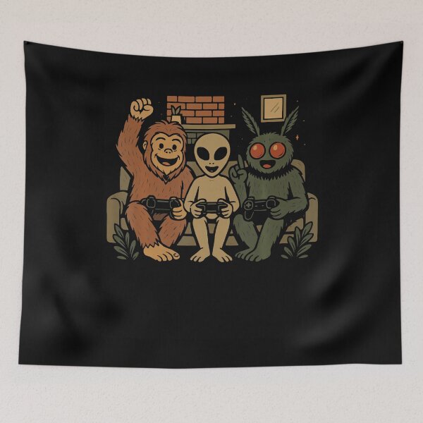 Item preview, Funny Cryptid Bigfoot Alien And Mothman Playing Games designed and sold by TiffanyLucia.