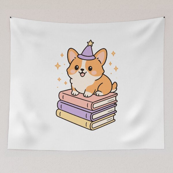 Item preview, Cute Wizard Corgi on Books – Kawaii Dog Art, Magical Puppy Illustration designed and sold by tatajef14.