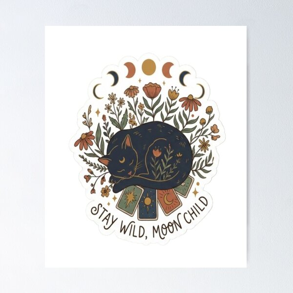 Item preview, Stay Wild Moon Child – Mystic Cat & Floral Tarot Design designed and sold by MoDiga.