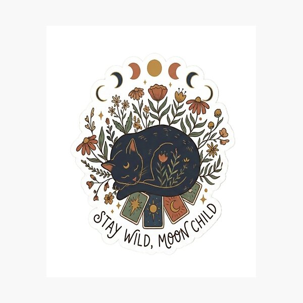 Item preview, Stay Wild Moon Child – Mystic Cat & Floral Tarot Design designed and sold by MoDiga.
