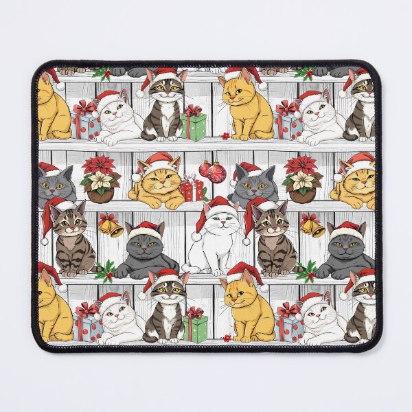 Item preview, Group of Cats with Santa Caps on a Shelf | Gift for Christmas designed and sold by UnhingedBird.