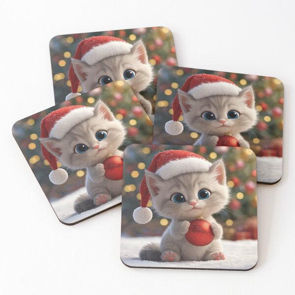 Item preview, Festive Santa Hat Kitten – Adorable Christmas Holiday Illustration designed and sold by PixelVibe782.