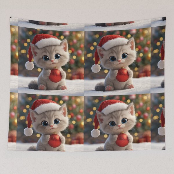 Item preview, Festive Santa Hat Kitten – Adorable Christmas Holiday Illustration designed and sold by PixelVibe782.