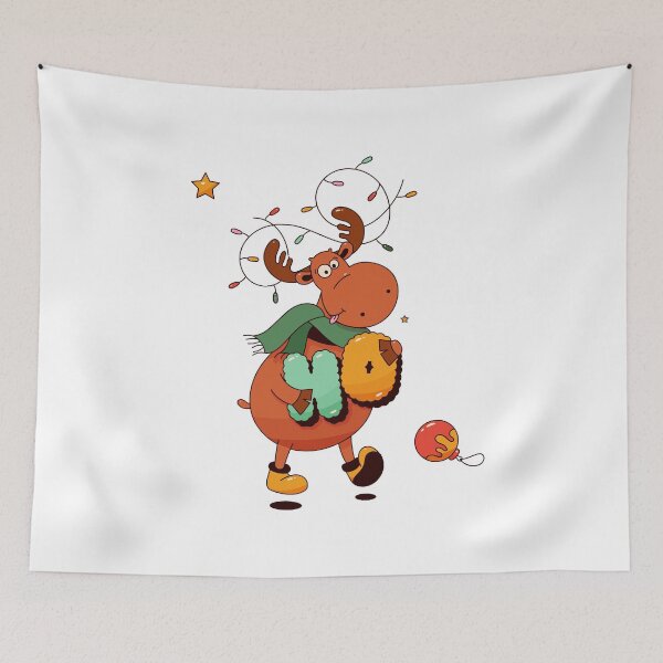 Item preview, Cheerful Christmas Moose with Scarf & String Lights – Fun Holiday Design | Funny Christmas Moose with Scarf & String Lights – Holiday Cartoon Design designed and sold by PAPERGEI Studio.