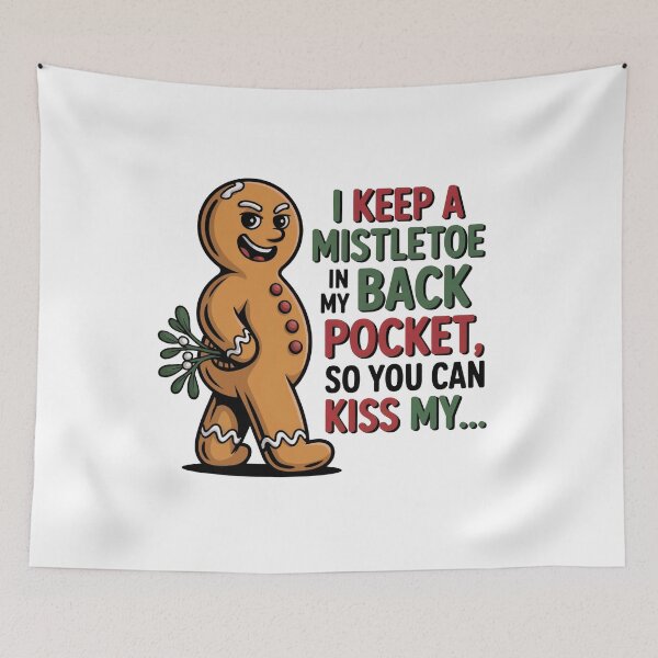 Item preview, Cheeky Gingerbread Mistletoe Pocket – Sarcastic Christmas Cookie Joke designed and sold by WSPrintCrafter.