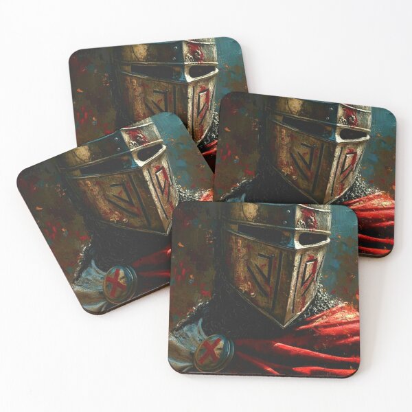 Item preview, Close-Up Battle-Damaged Medieval Crusader Helm Portrait Art designed and sold by Art's Diner.