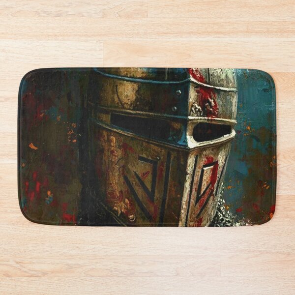 Item preview, Close-Up Battle-Damaged Medieval Crusader Helm Portrait Art designed and sold by Art's Diner.
