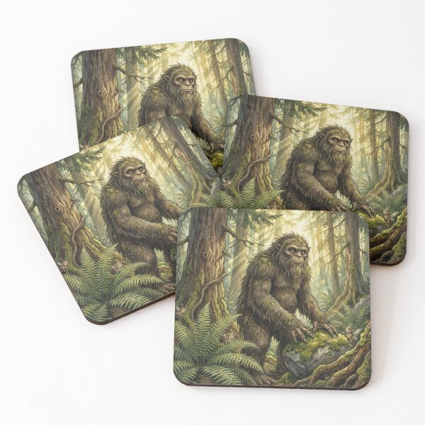 Item preview, Sasquatch in a colorful forest illustration designed and sold by Vintage Designs +.