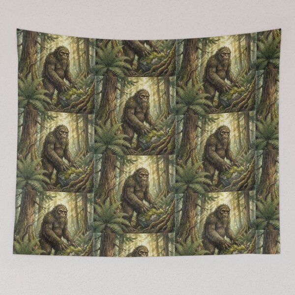 Item preview, Sasquatch in a colorful forest illustration designed and sold by Vintage Designs +.