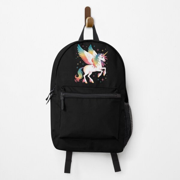 Item preview, Magical Rainbow Unicorn with Wings Black Background Art designed and sold by RsFilsingerArt.