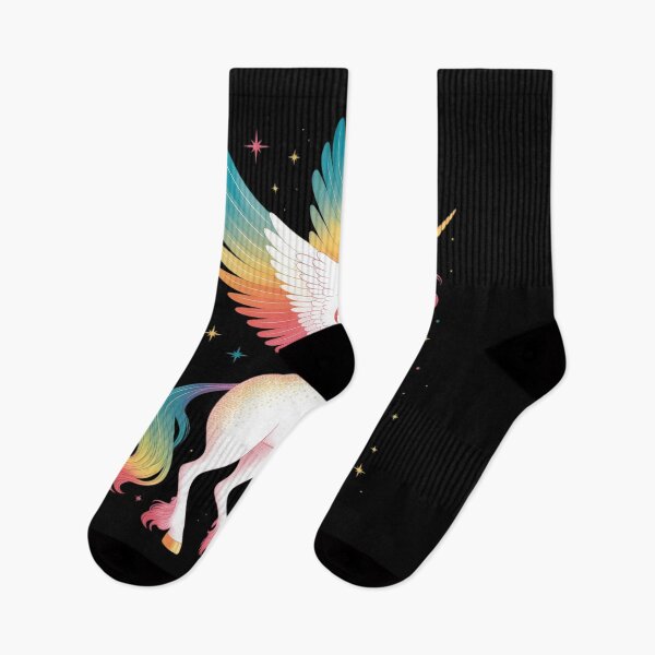 Item preview, Magical Rainbow Unicorn with Wings Black Background Art designed and sold by RsFilsingerArt.