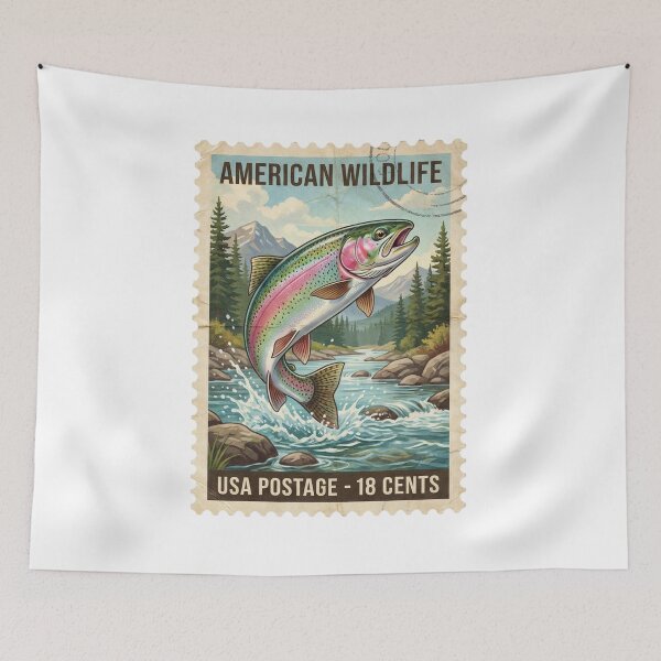 Item preview, Vintage Rainbow Trout Stamp Retro Art designed and sold by EverBranz-stor.