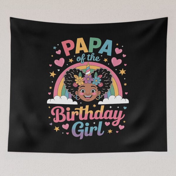 Item preview, Papa of The Birthday Girl Rainbow Afro Melanin Unicorn designed and sold by VerseFarm.