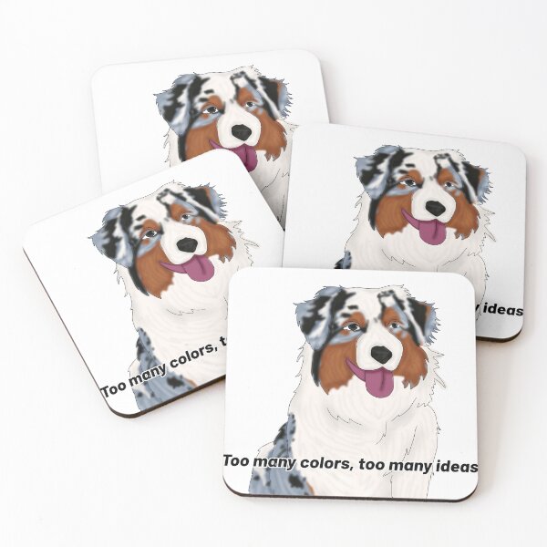 Item preview, Australian Shepherd – “Too Many Colors, Too Many Ideas” – Colorful Dog Cartoon Design designed and sold by Crack-in-Colors.