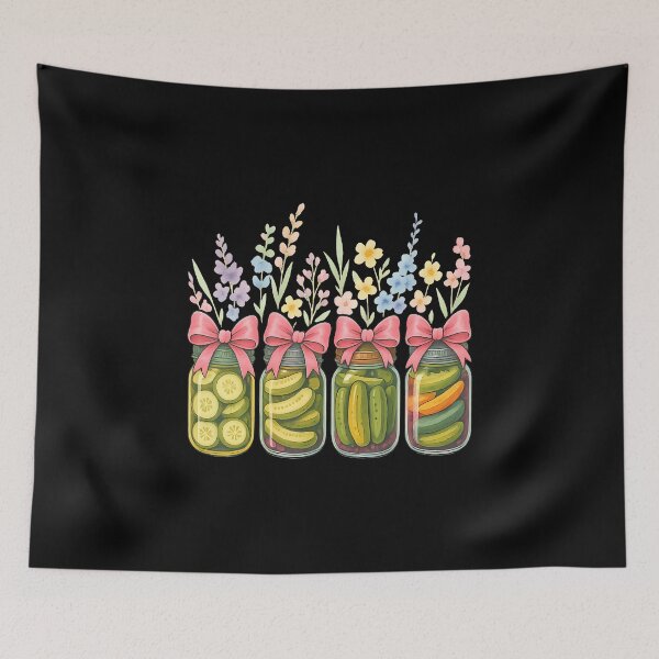 Item preview, Pickle Mason Jars With Flowers Watercolor Retro designed and sold by AlyceLynne.