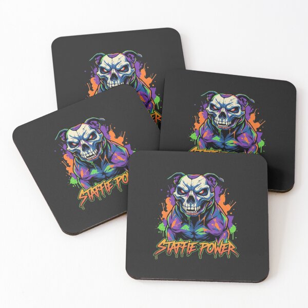Item preview, Staffie Power Skull Mask - Edgy Street Art Dog Design designed and sold by ReptiWorks.